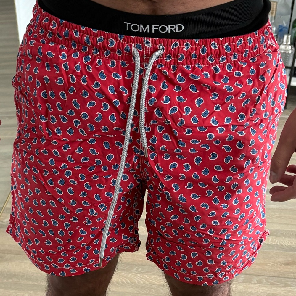 Saks Fifth Avenue Red Patterned Swim Trunks
